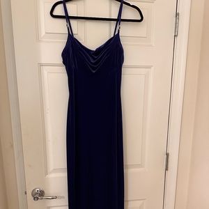 Blue crushed velvet full length dress
